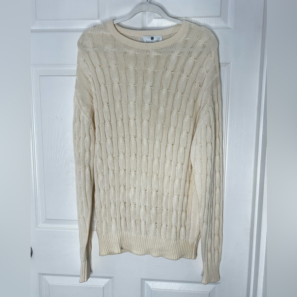Ballantyne 100% Sea Island Cotton Cable Knit Oversized Sweater Ivory Sz 4